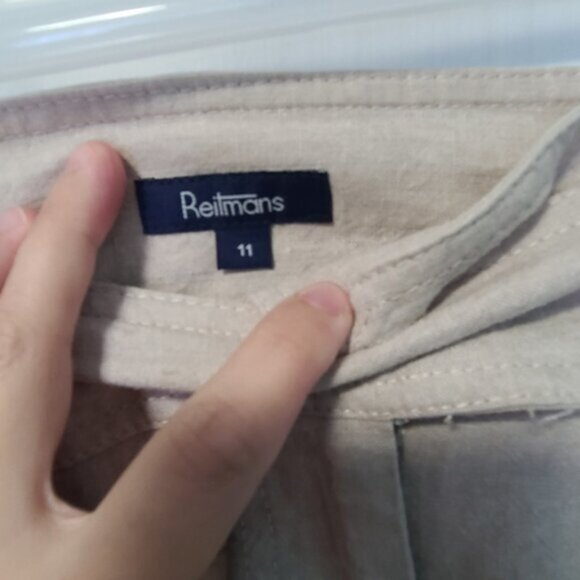 Reitmans Women Linen Beige Cream Taupe Khaki A-Line Lined Midi Summer Skirt - Picture 6 of 8